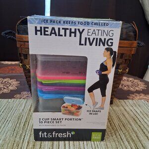 Fit &Fresh Healthy Eating Living 2 Cup Size 10 Pieces Smart Portion w/Ice Packs
